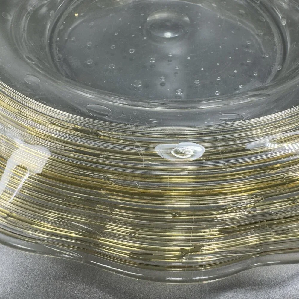 Frederick Carder Steuben Large Gold Reeded Threads Bowl Controlled Bubble 14inch